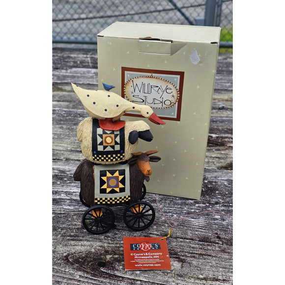 2006 Williraye Studio "Animal Stackers" Cow Goose Sheep Folk Art Pull Toy In Box - Picture 1 of 4